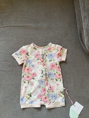 SweetHoney Floral Ruffle Baby One-Piece Romper - Pink, Blue, Green